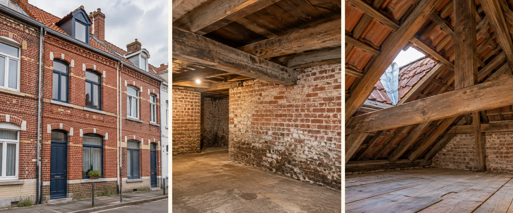Façade en brique d’une maison de ville ancienne à Lille — illustration